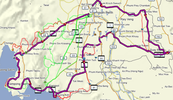 (Prayer Circle Cambodia's Route.)